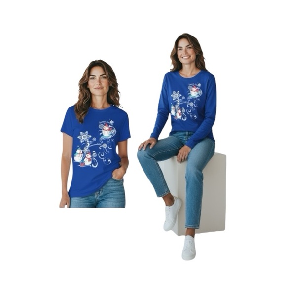 Holiday Time Tops - Holiday Time Royal Blue Snowman Long Sleeve Tee